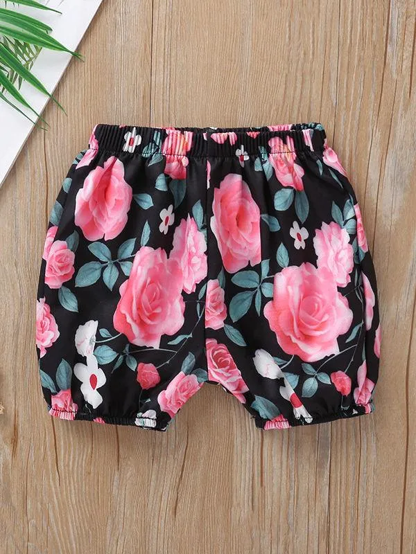 3-Piece Summer Baby Girl Outfit Letter Printed Tank Top Flower Shorts Headband