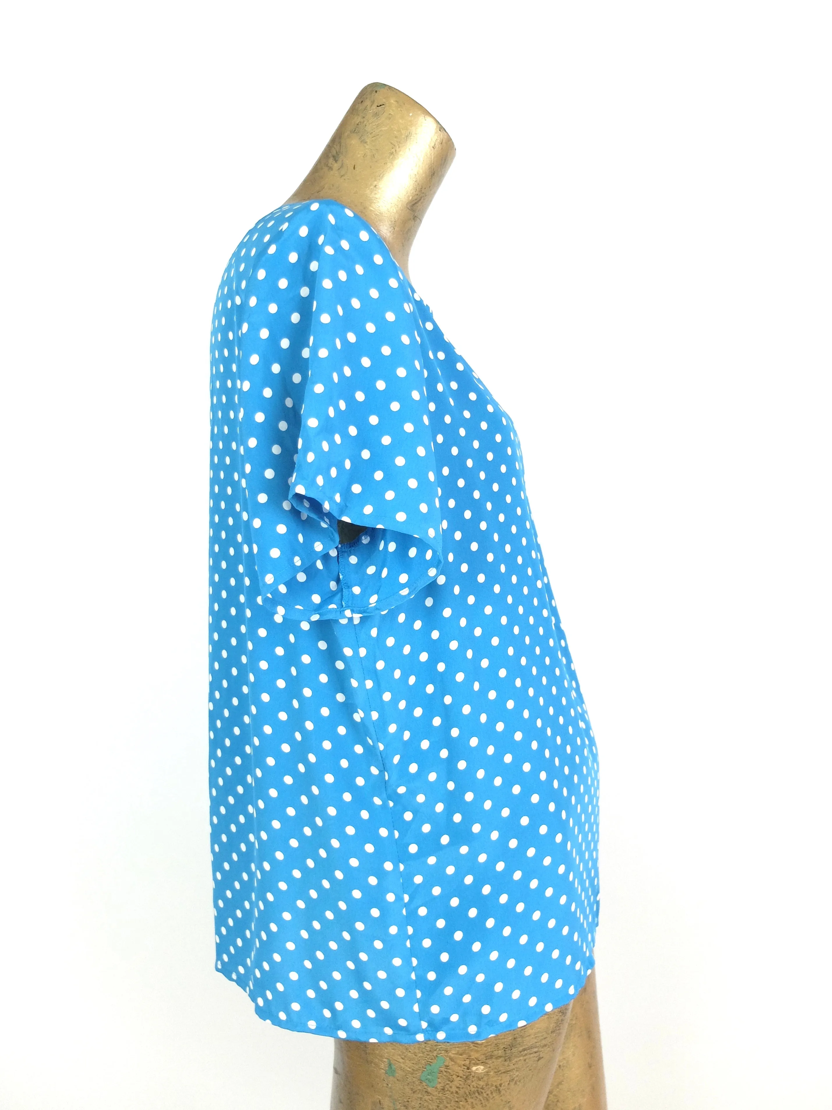 80s Polka Dot Short Sleeve Boxy Pullover Blouse