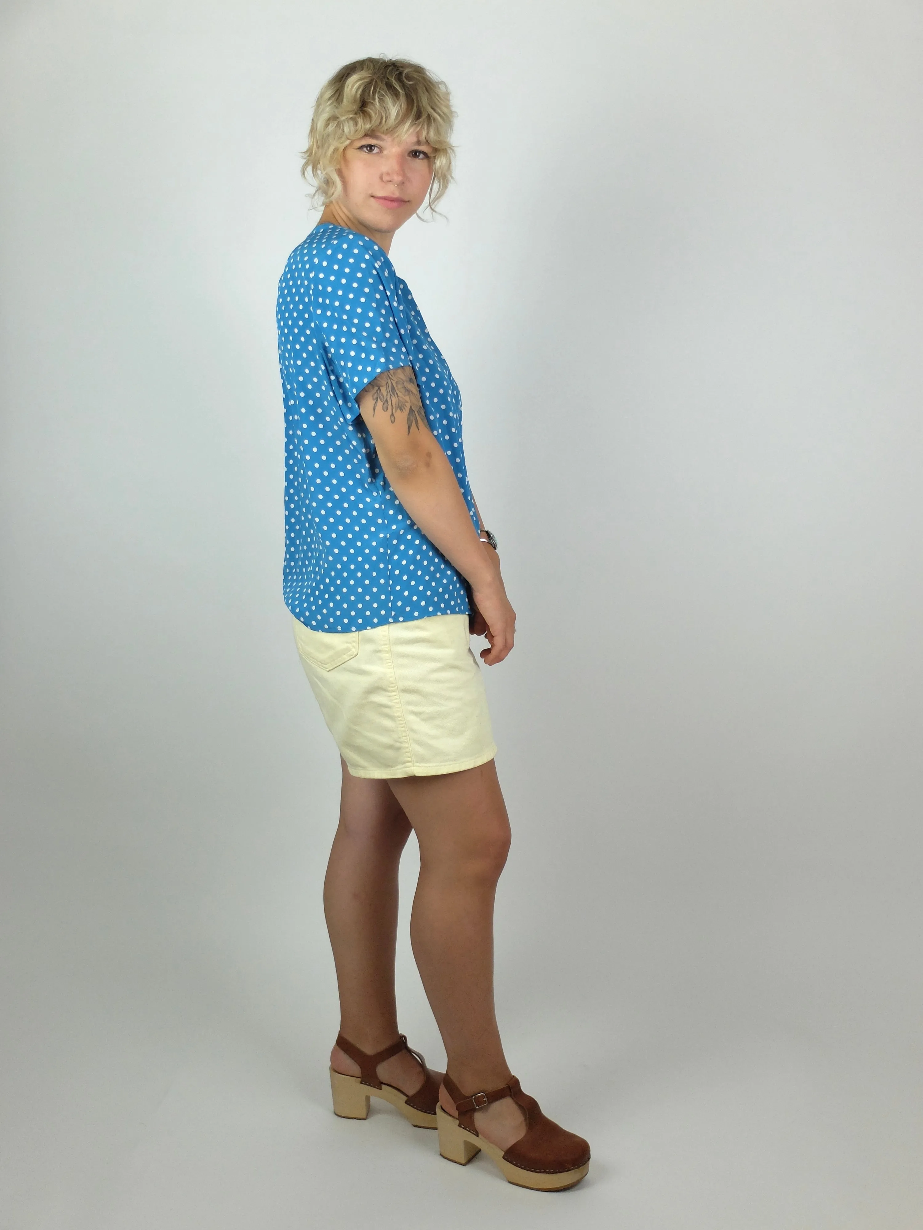80s Polka Dot Short Sleeve Boxy Pullover Blouse
