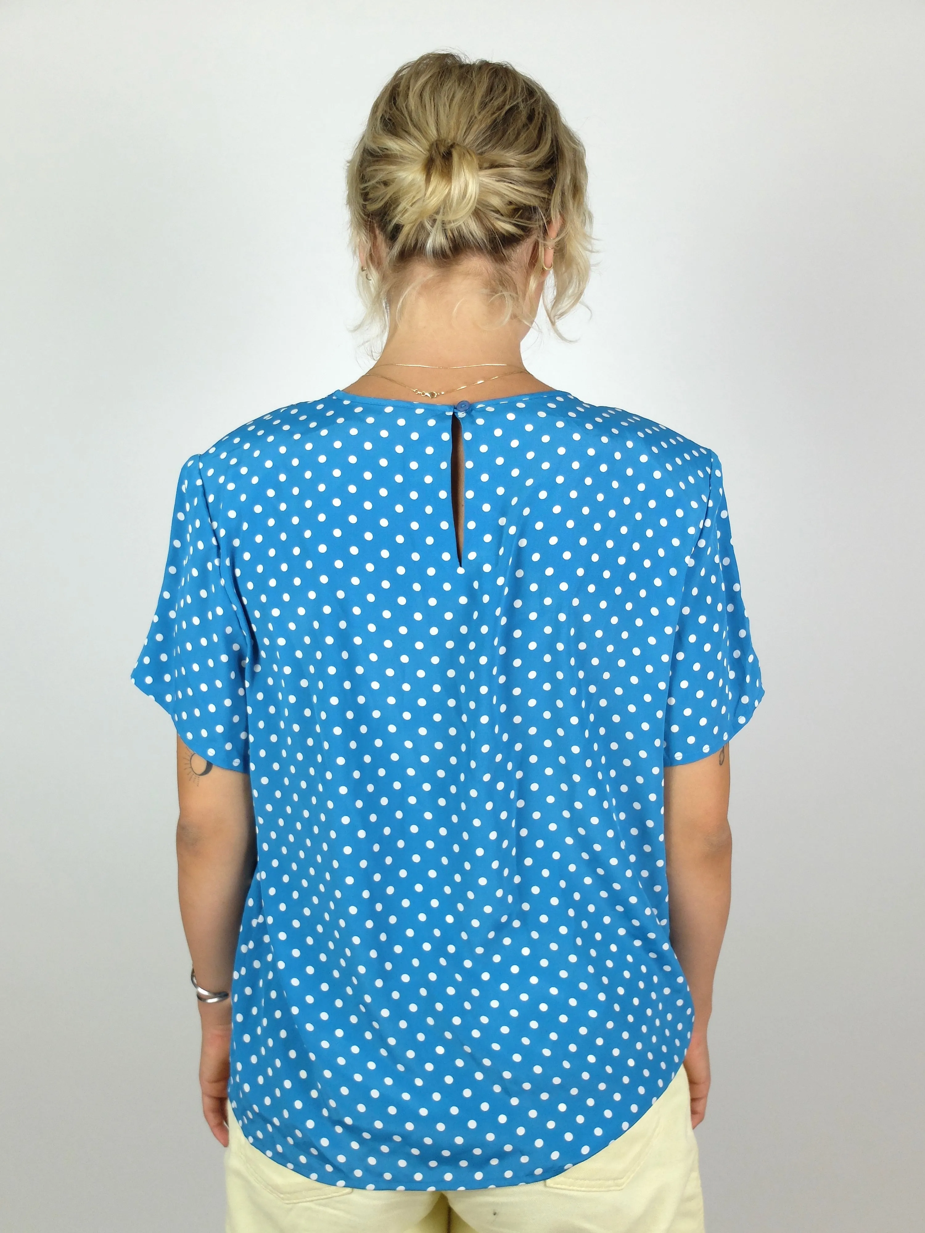 80s Polka Dot Short Sleeve Boxy Pullover Blouse