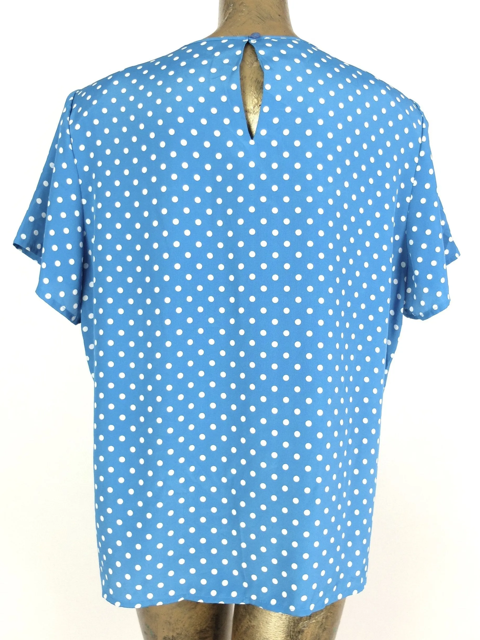 80s Polka Dot Short Sleeve Boxy Pullover Blouse