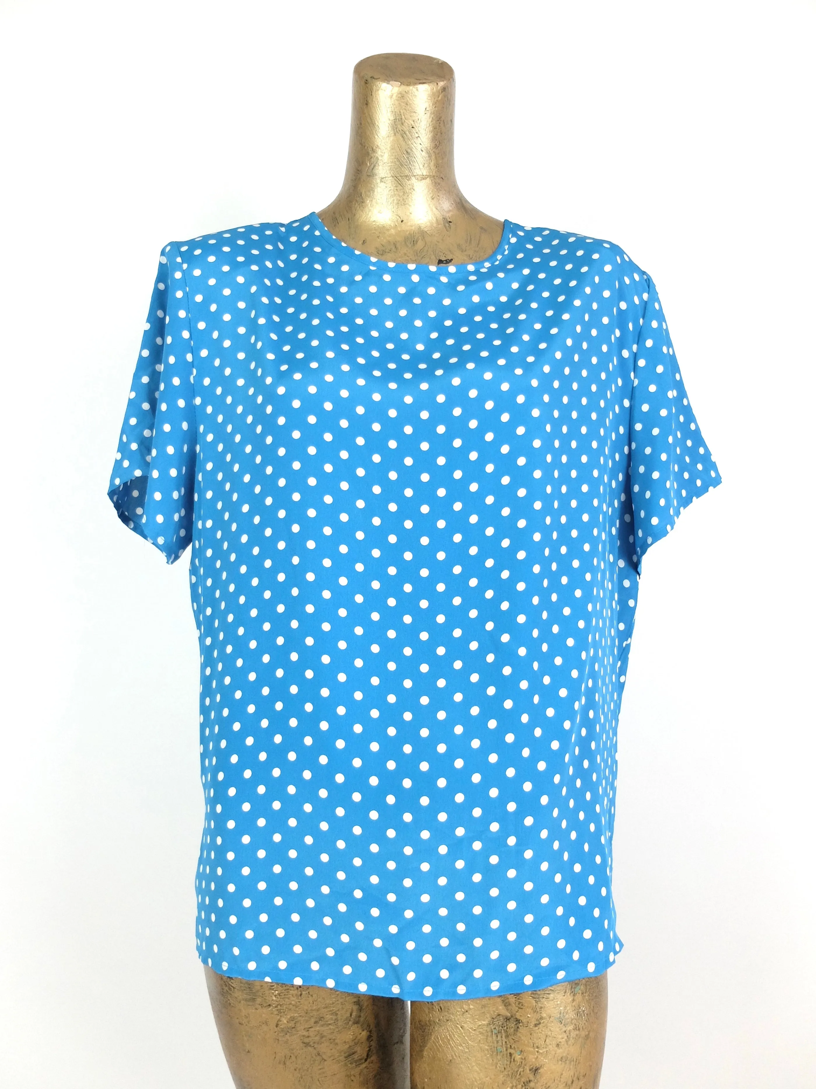 80s Polka Dot Short Sleeve Boxy Pullover Blouse