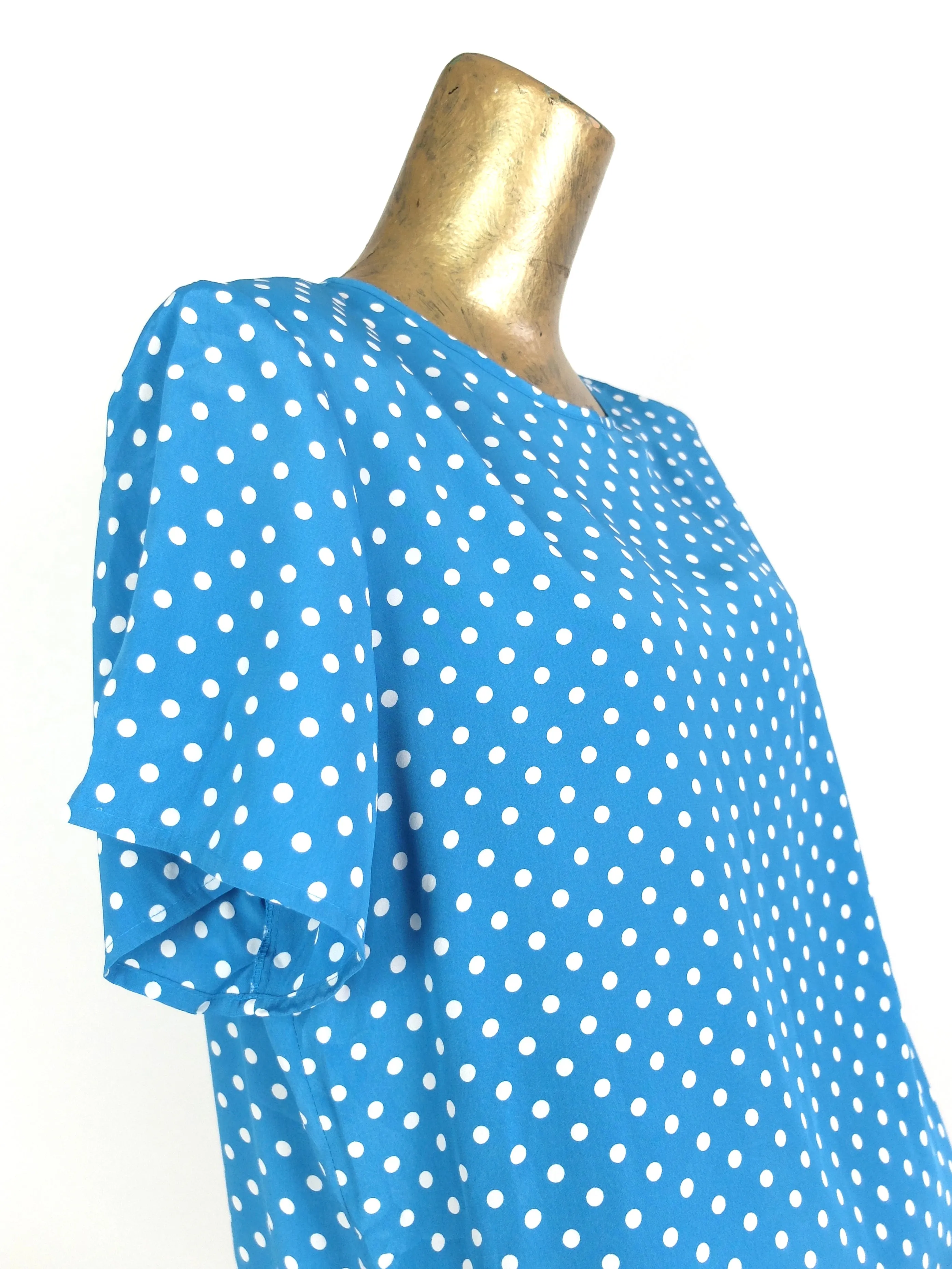 80s Polka Dot Short Sleeve Boxy Pullover Blouse