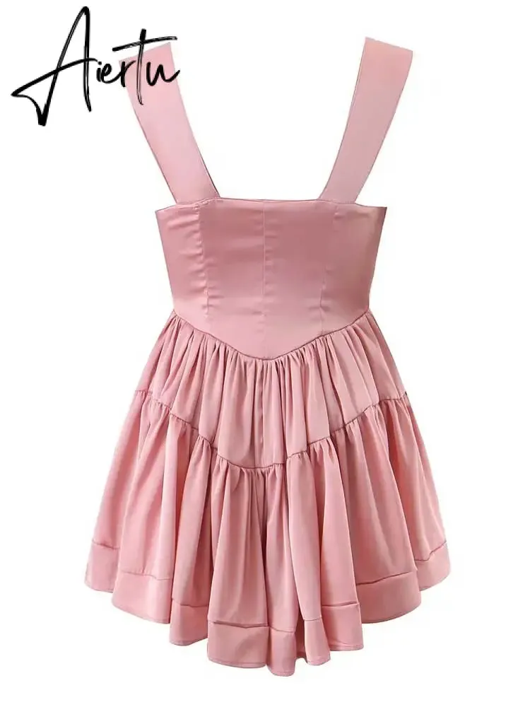 Aiertu Inspired ruffled bustier romper dress women off shoulder straps sexy summer dress buttons slim fit dresses for women party