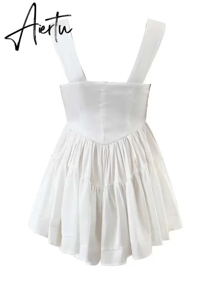 Aiertu Inspired ruffled bustier romper dress women off shoulder straps sexy summer dress buttons slim fit dresses for women party