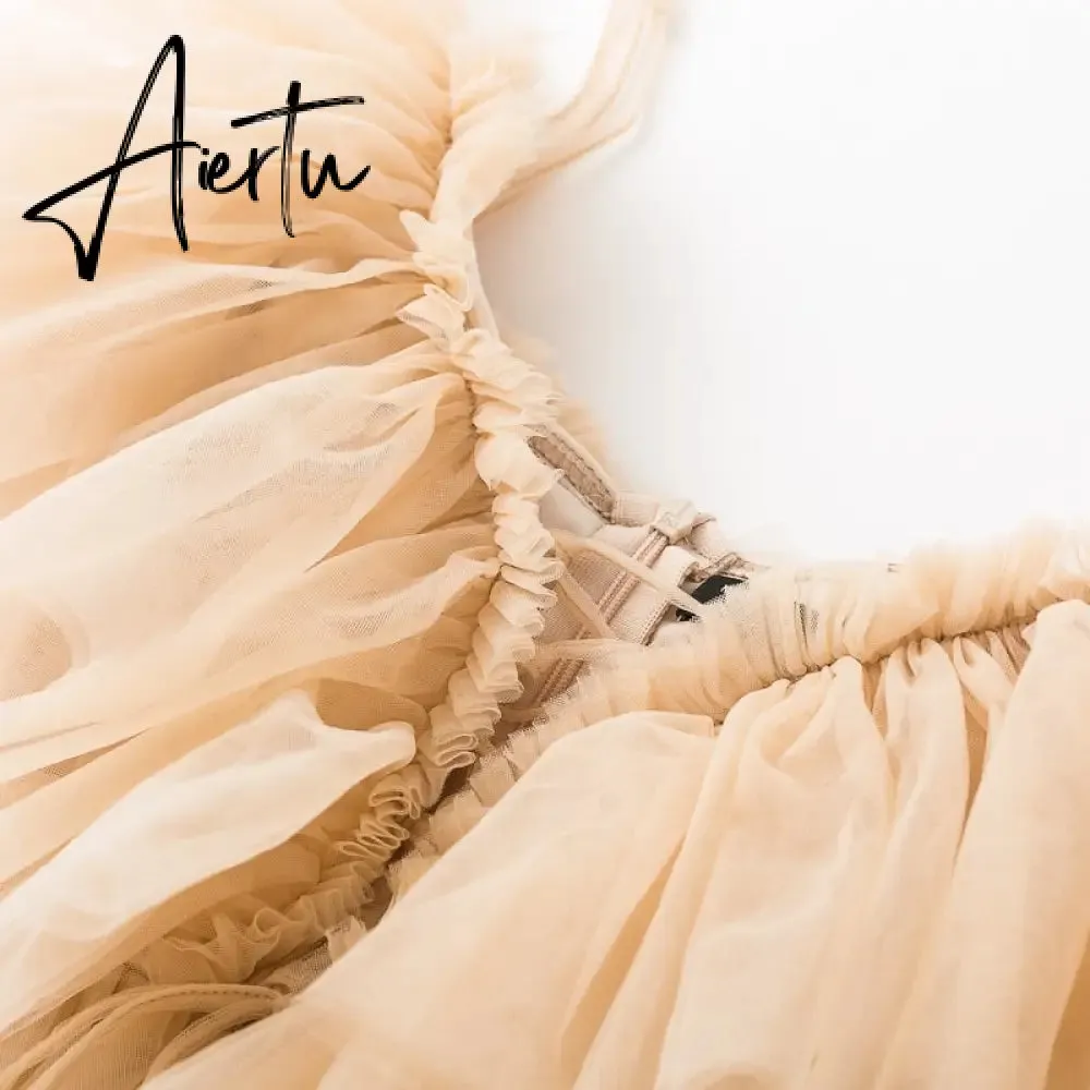 Aiertu Simplee V-neck mesh lace up sexy blouse summer women Strap boho ruffle cold shouler elegant tops Tulle see through casual shirt