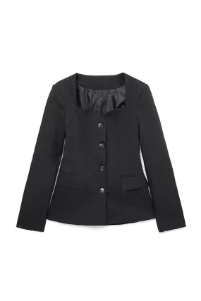 'Amelia' Black Heart-Neck Slim Blazer Jacket