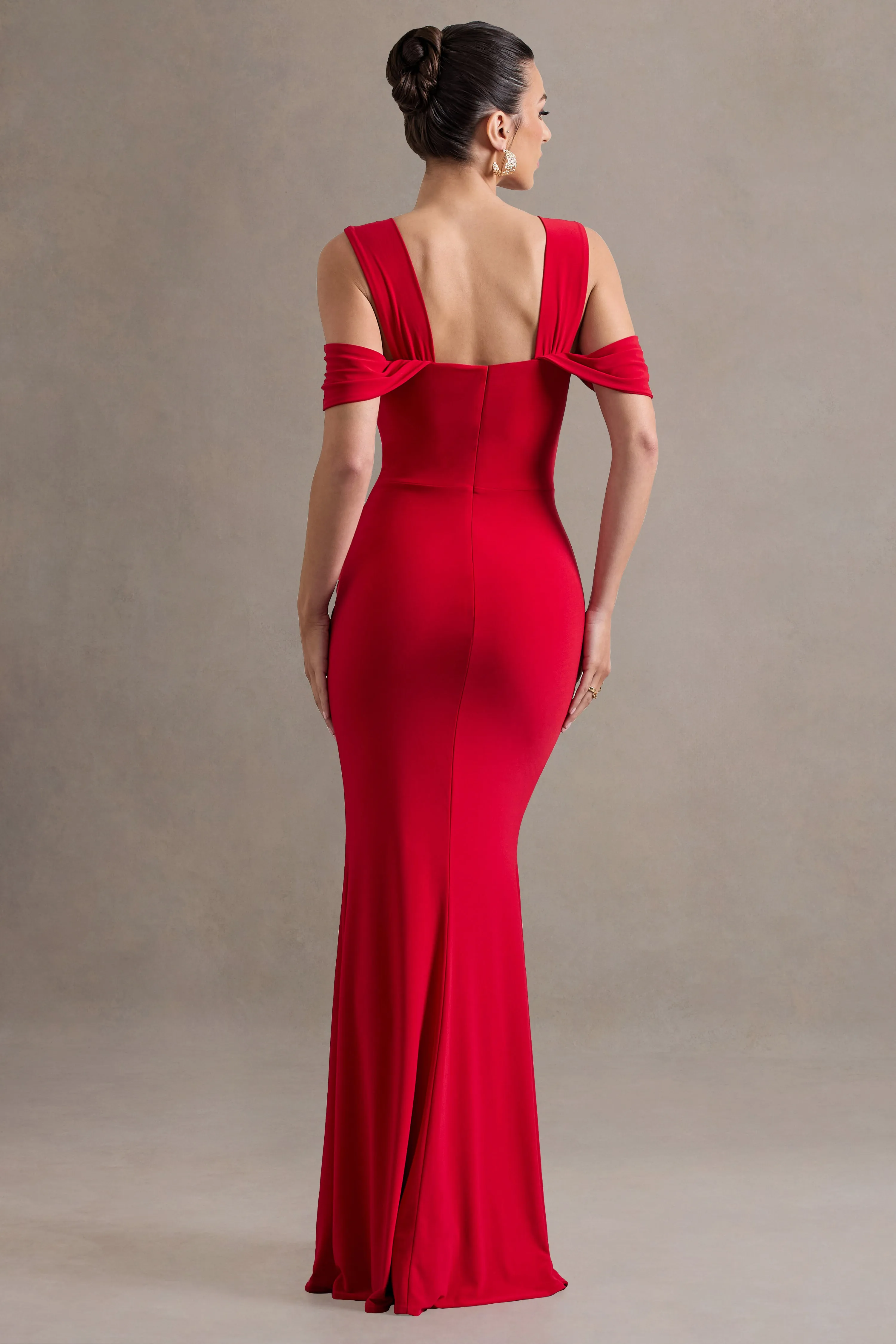 Amoura | Red Square-Neck Draped Wrap Maxi Dress