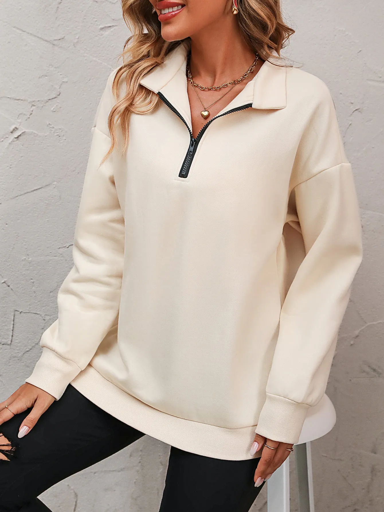 *APP EXCLUSIVE* Zip-Up Dropped Shoulder Sweatshirt