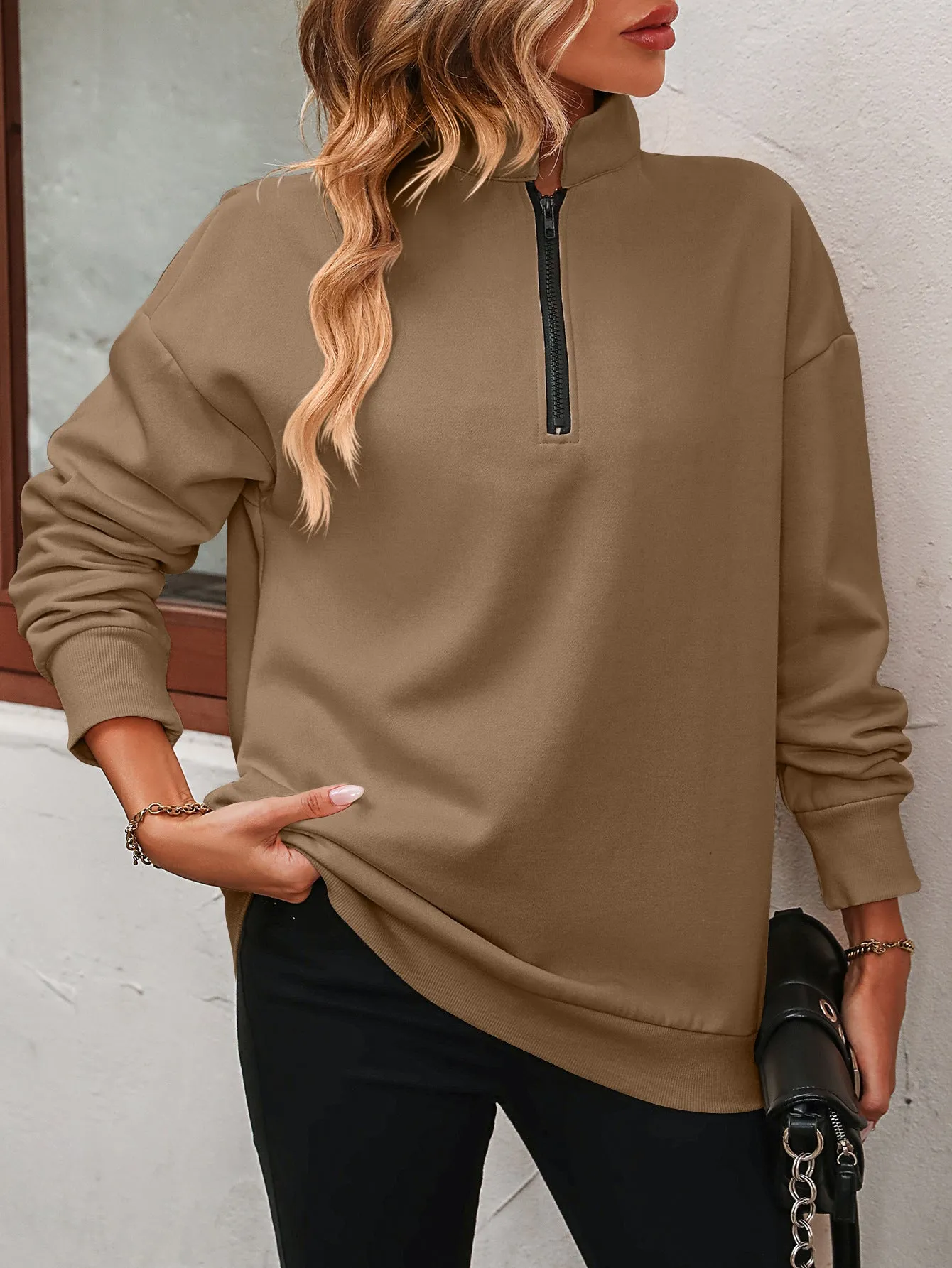 *APP EXCLUSIVE* Zip-Up Dropped Shoulder Sweatshirt