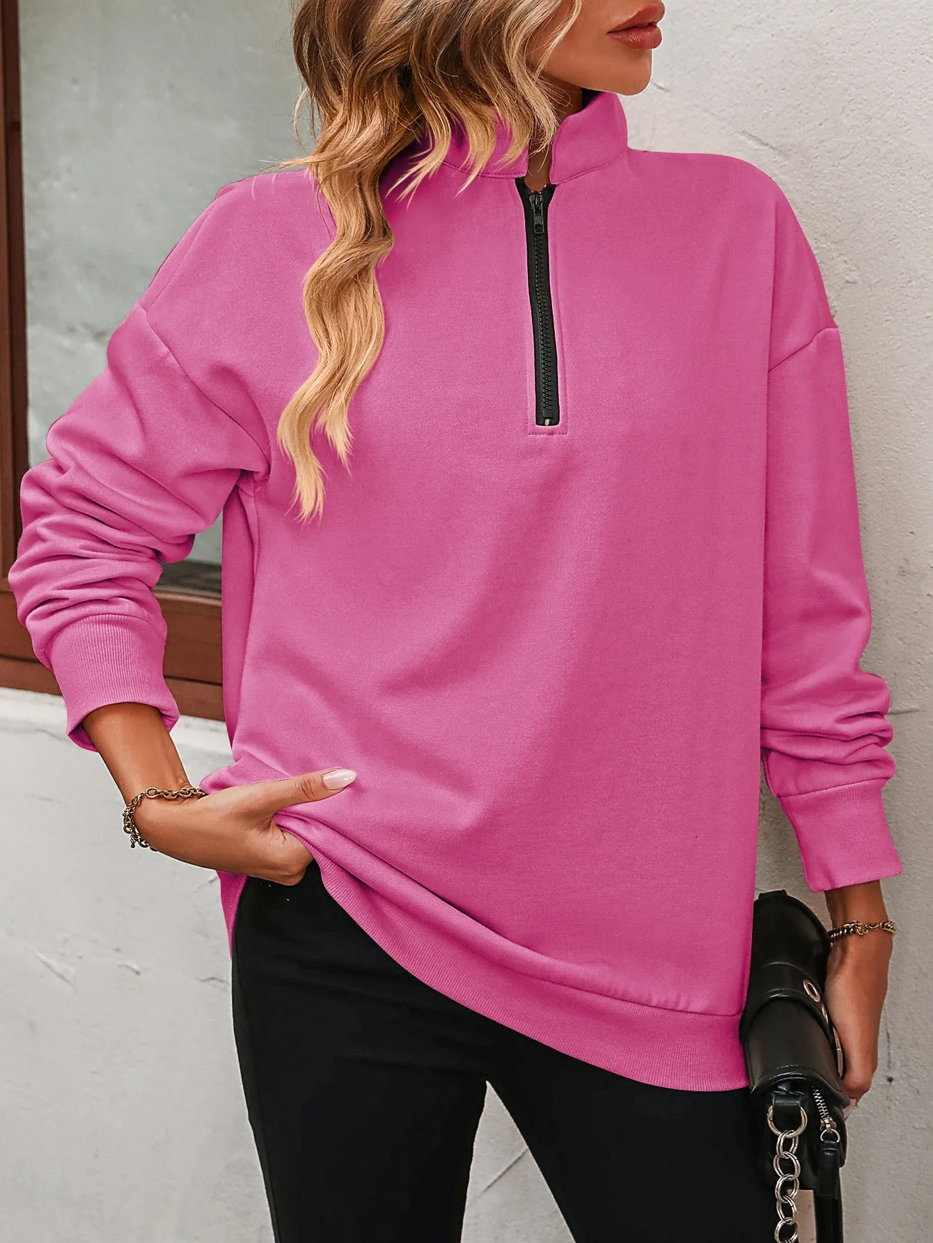 *APP EXCLUSIVE* Zip-Up Dropped Shoulder Sweatshirt