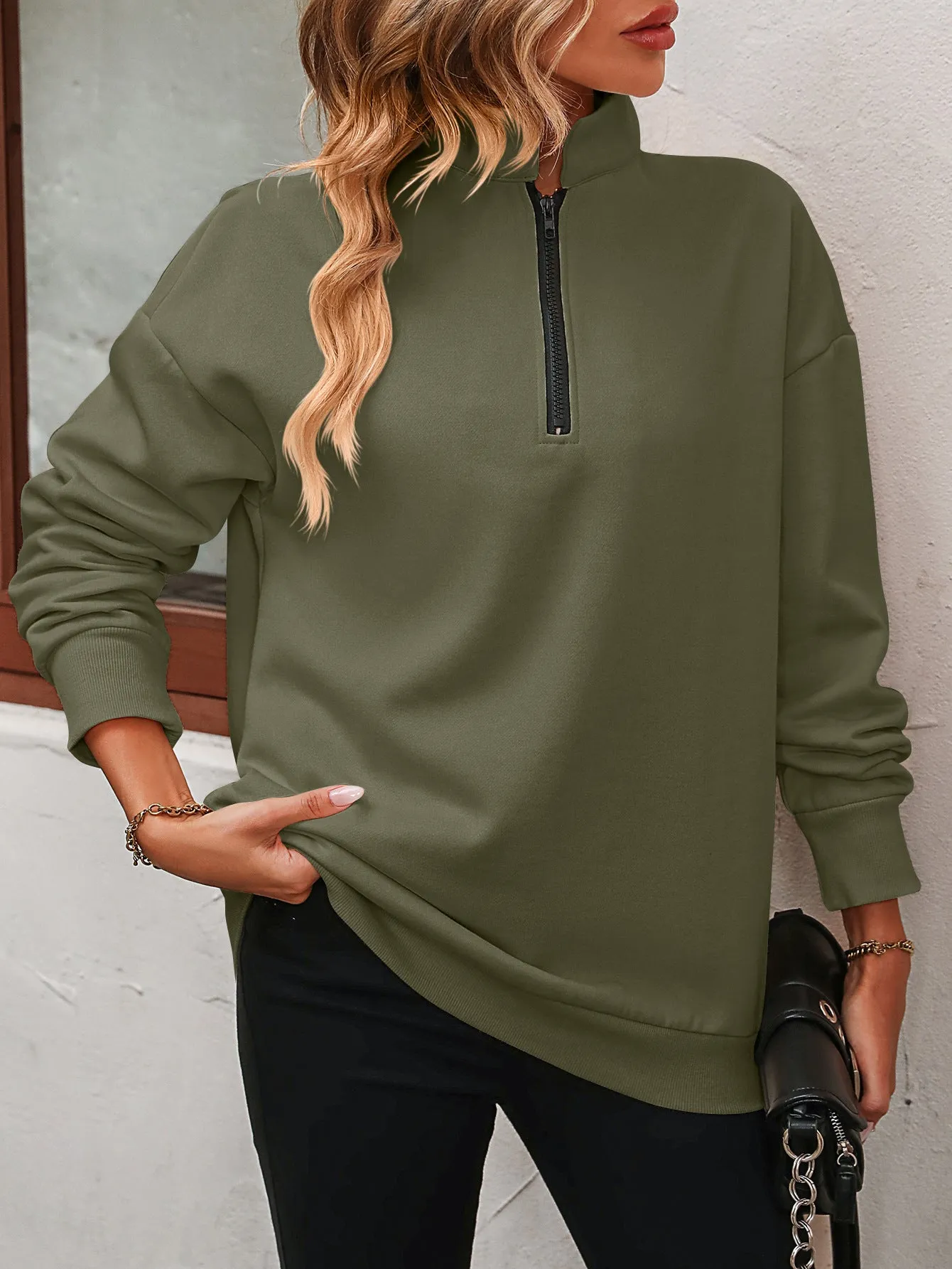 *APP EXCLUSIVE* Zip-Up Dropped Shoulder Sweatshirt