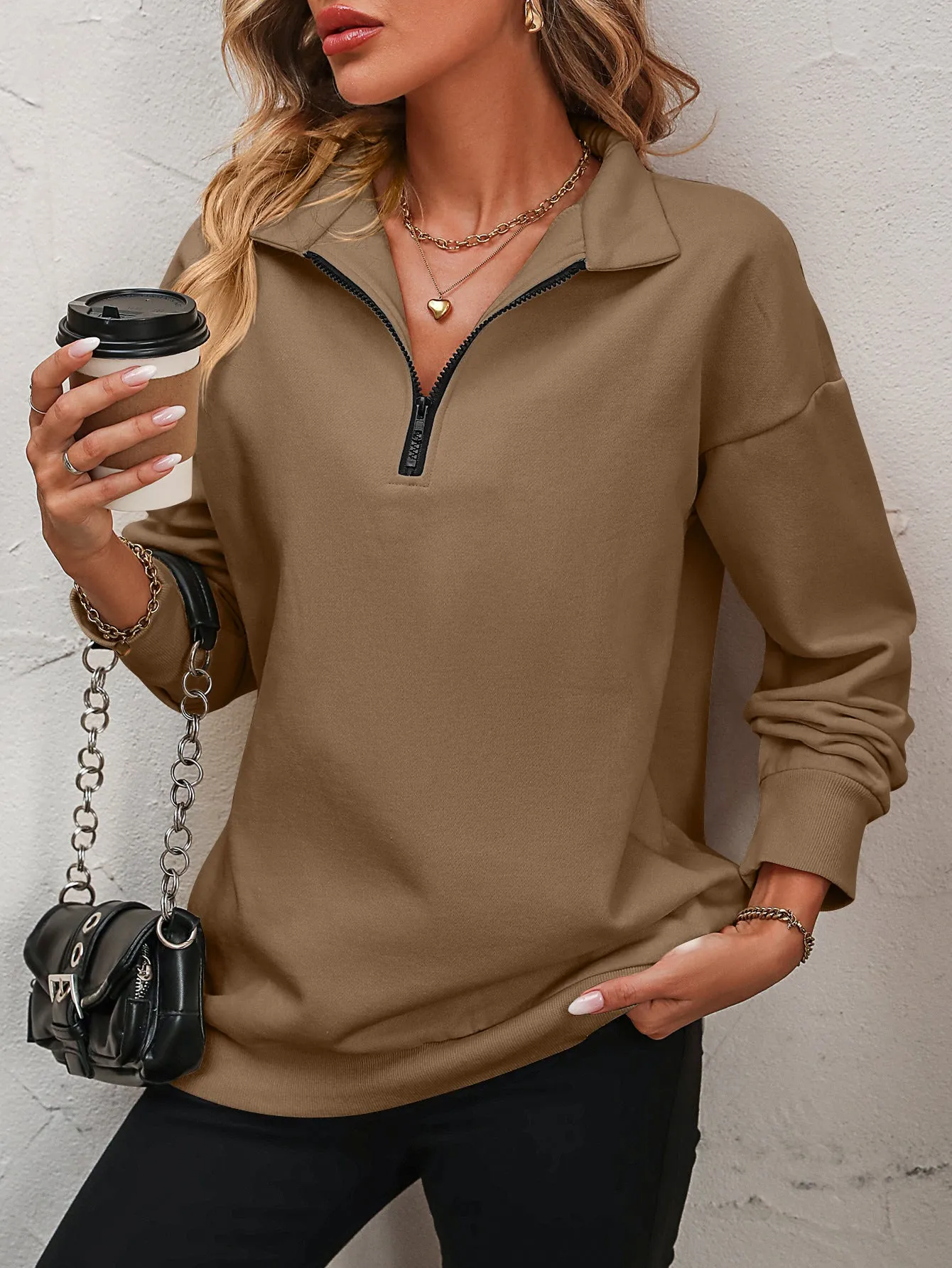 *APP EXCLUSIVE* Zip-Up Dropped Shoulder Sweatshirt
