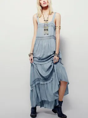 ASHORESHOP Boho Beach Robe Blue Cotton Rayon Strap Maxi Dresses For Women