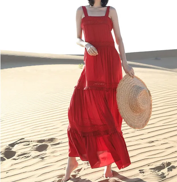 ASHORESHOP Boho Beach Robe Blue Cotton Rayon Strap Maxi Dresses For Women
