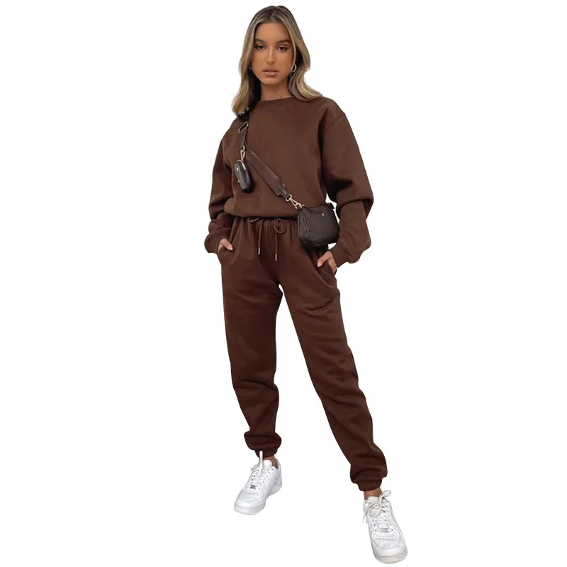 Autumn and Winter Round Neck Pullover Women's Fashion Casual Sweatshirt Set