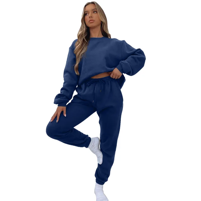 Autumn and Winter Round Neck Pullover Women's Fashion Casual Sweatshirt Set