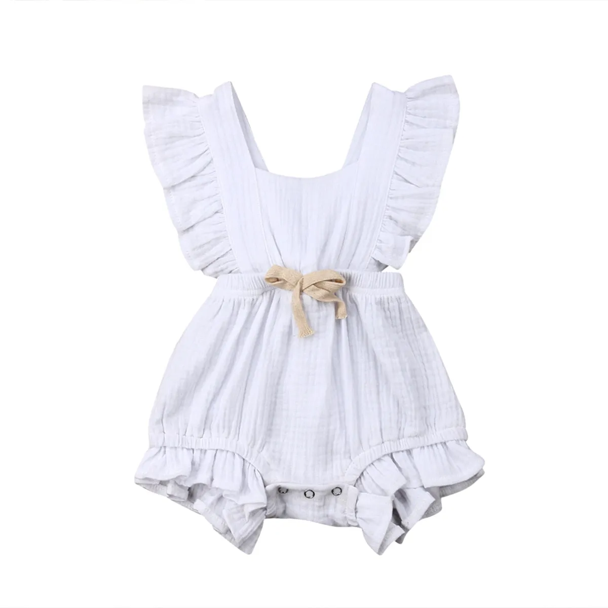Baby Girl Ruffle Sleeveless Solid Color Romper