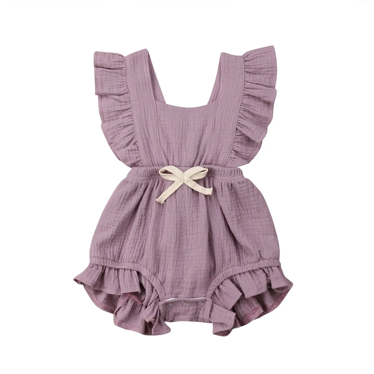 Baby Girl Ruffle Sleeveless Solid Color Romper