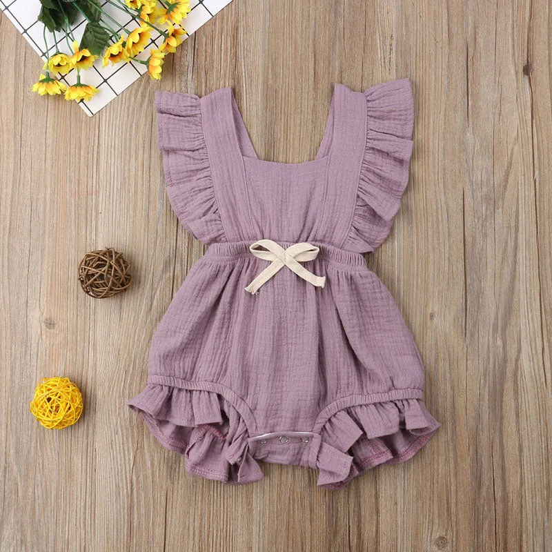 Baby Girl Ruffle Sleeveless Solid Color Romper