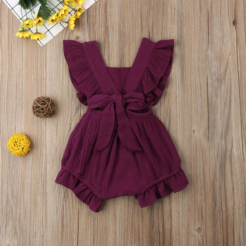Baby Girl Ruffle Sleeveless Solid Color Romper
