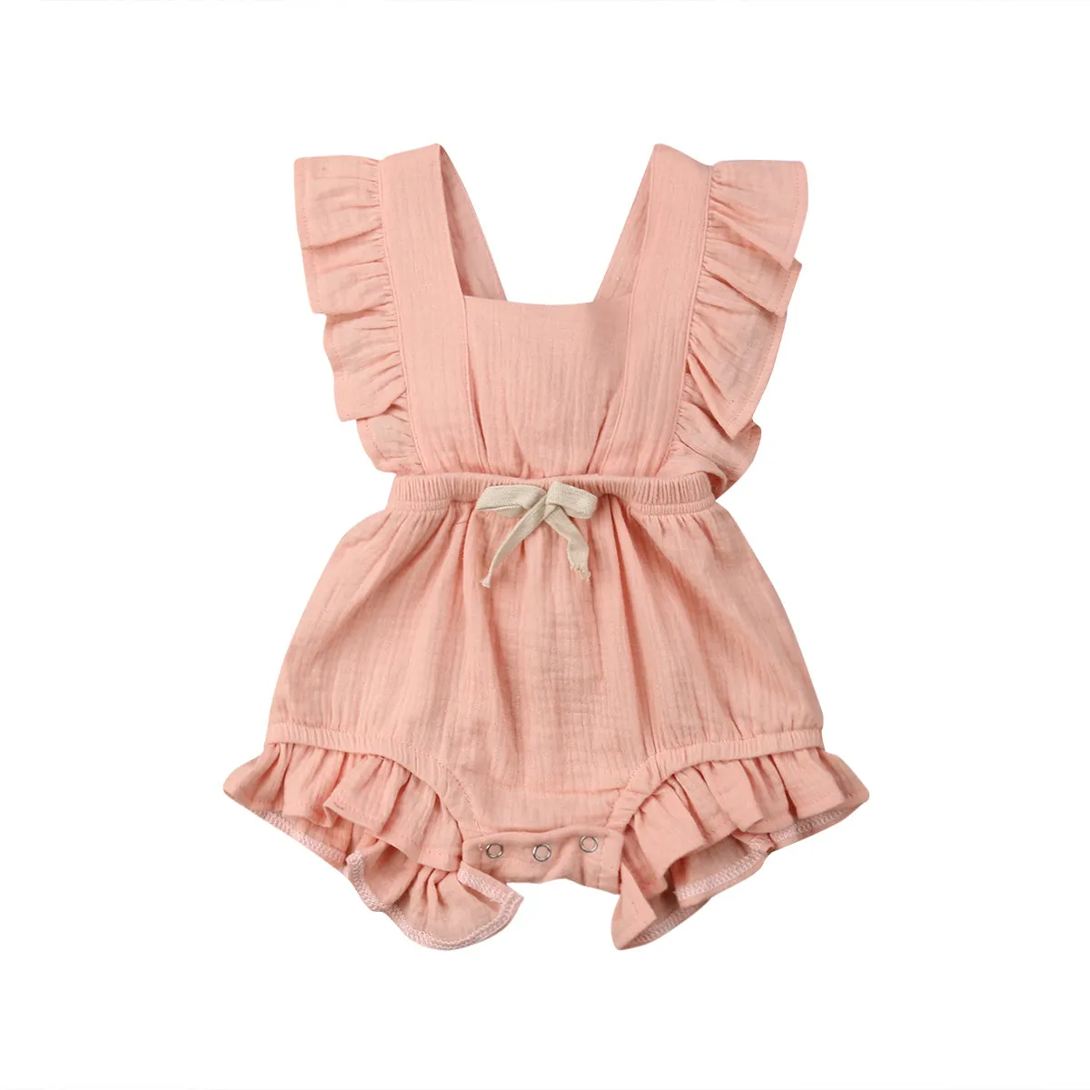 Baby Girl Ruffle Sleeveless Solid Color Romper