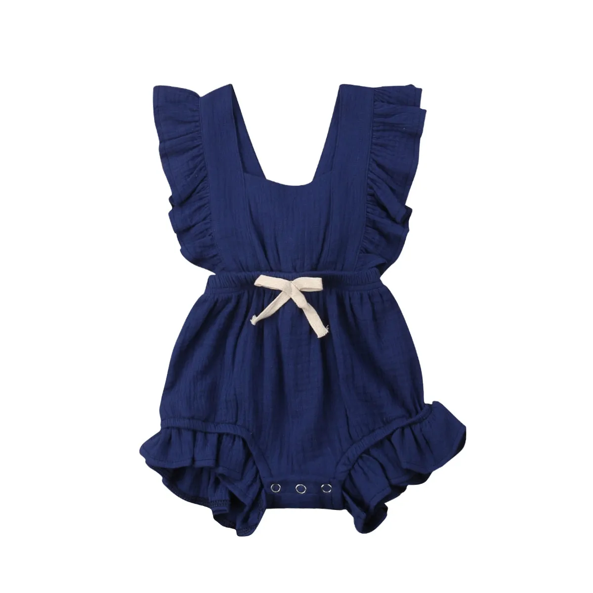 Baby Girl Ruffle Sleeveless Solid Color Romper