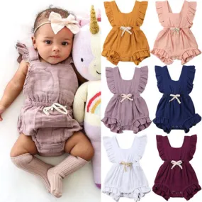 Baby Girl Ruffle Sleeveless Solid Color Romper