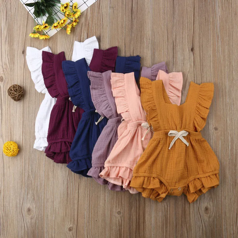 Baby Girl Ruffle Sleeveless Solid Color Romper
