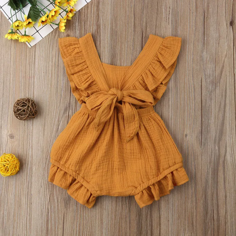 Baby Girl Ruffle Sleeveless Solid Color Romper