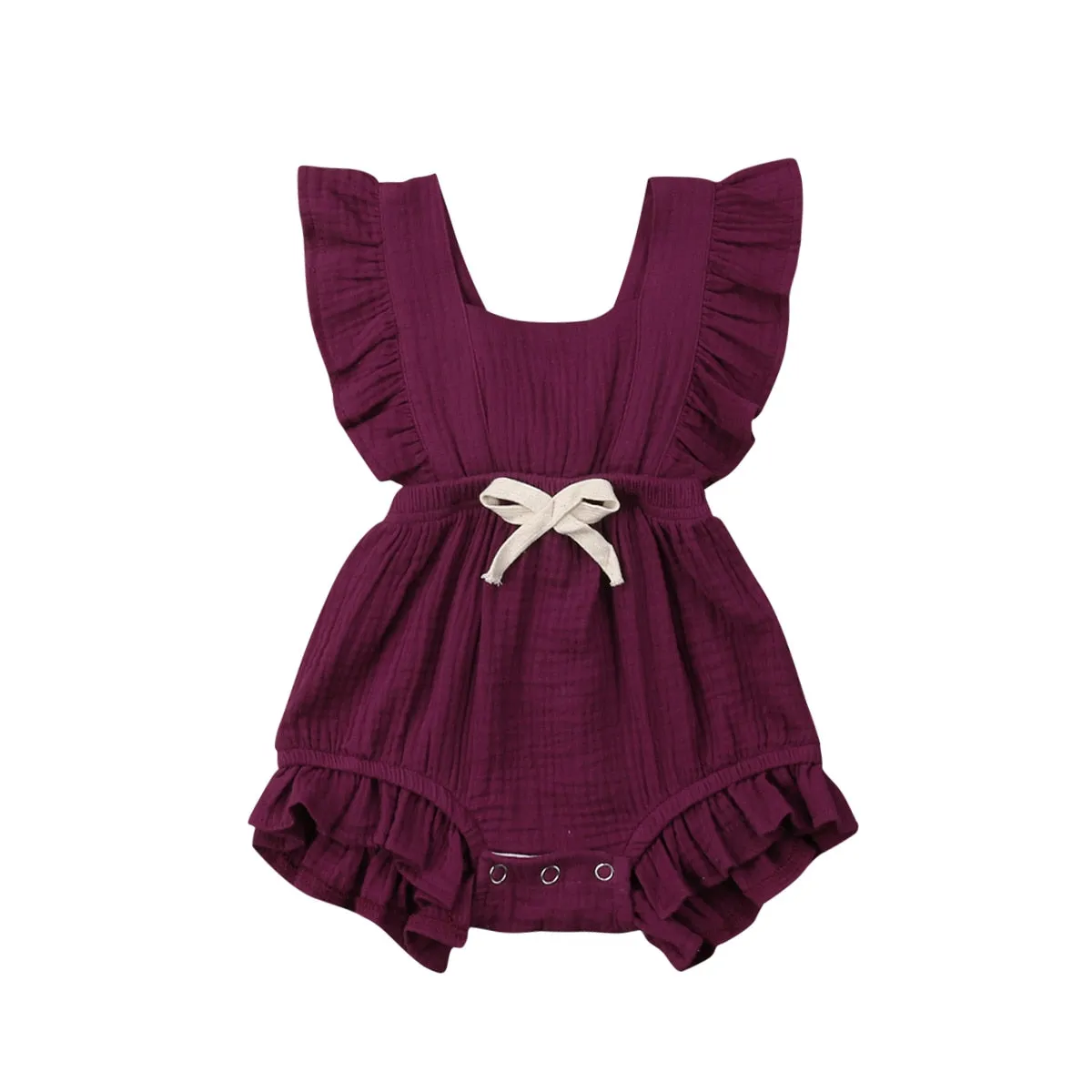 Baby Girl Ruffle Sleeveless Solid Color Romper