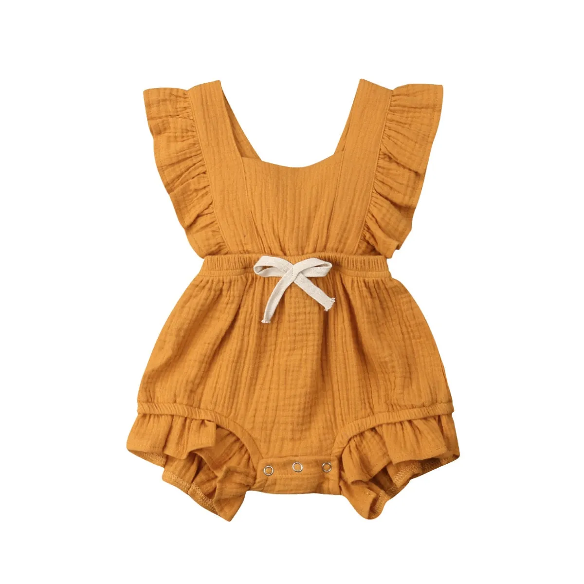 Baby Girl Ruffle Sleeveless Solid Color Romper