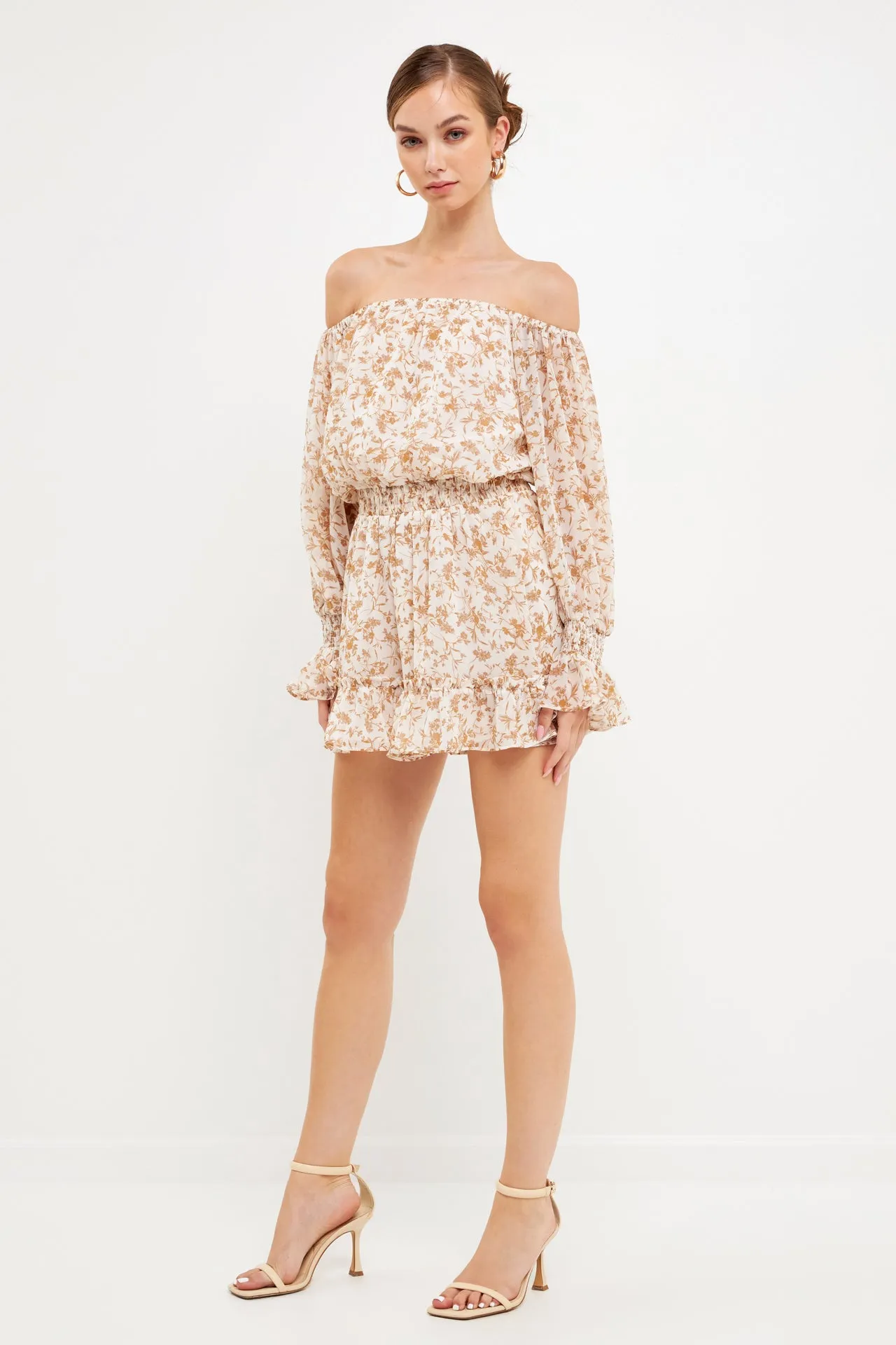 Baroque Chiffon Floral Long Sleeve Romper