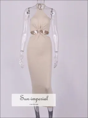 Beige Cut out Waist Heater Party Maxi Dress