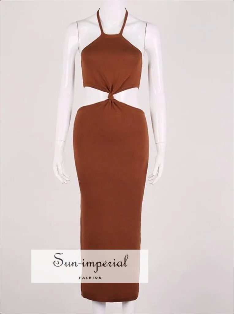 Beige Cut out Waist Heater Party Maxi Dress
