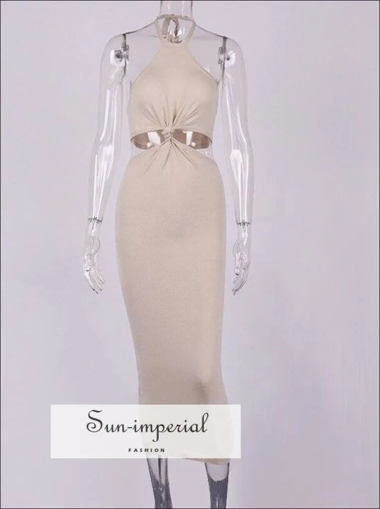 Beige Cut out Waist Heater Party Maxi Dress