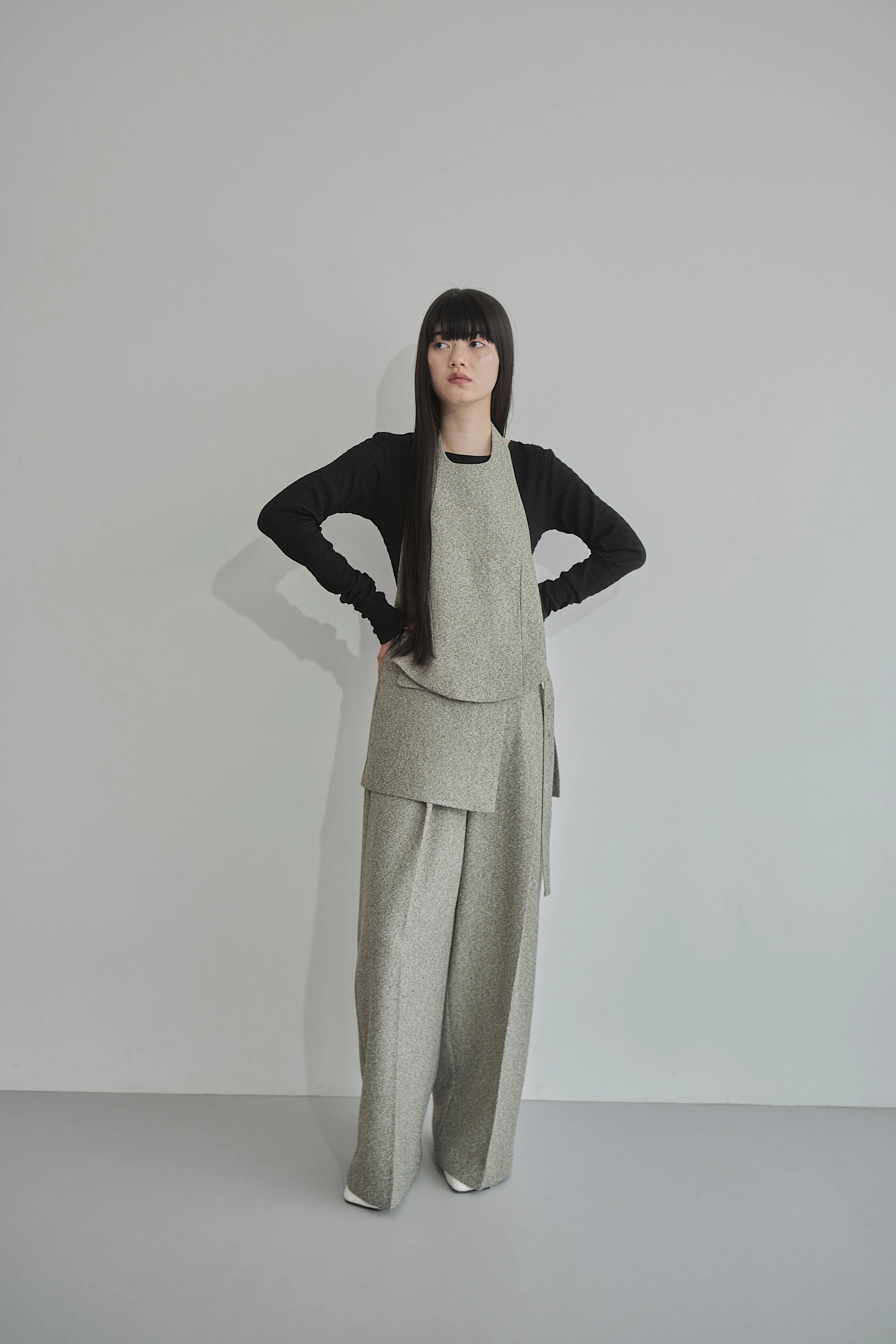 Belt Skirt Layered Nep Tuck Pants