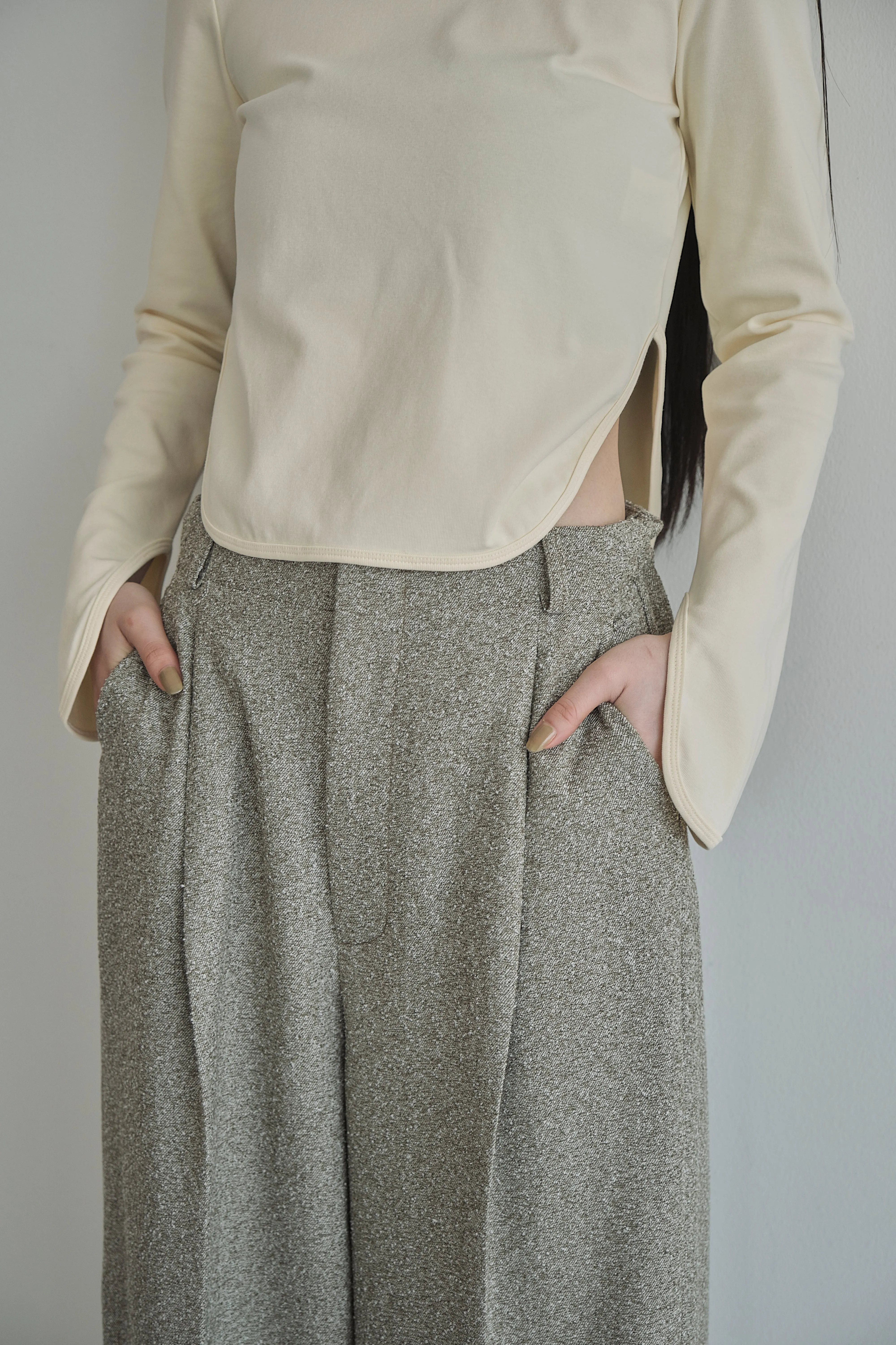 Belt Skirt Layered Nep Tuck Pants