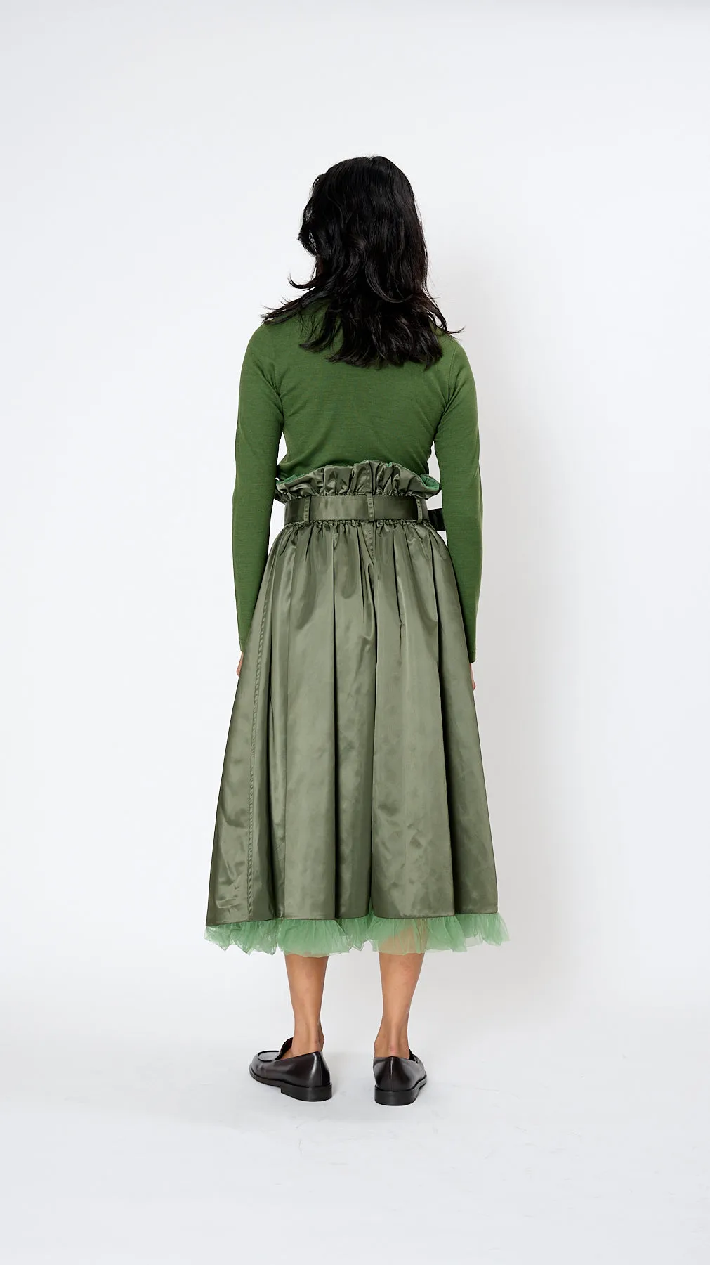 Belted Tulle Skirt in Khaki