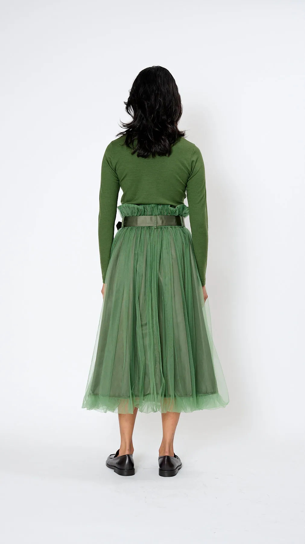 Belted Tulle Skirt in Khaki