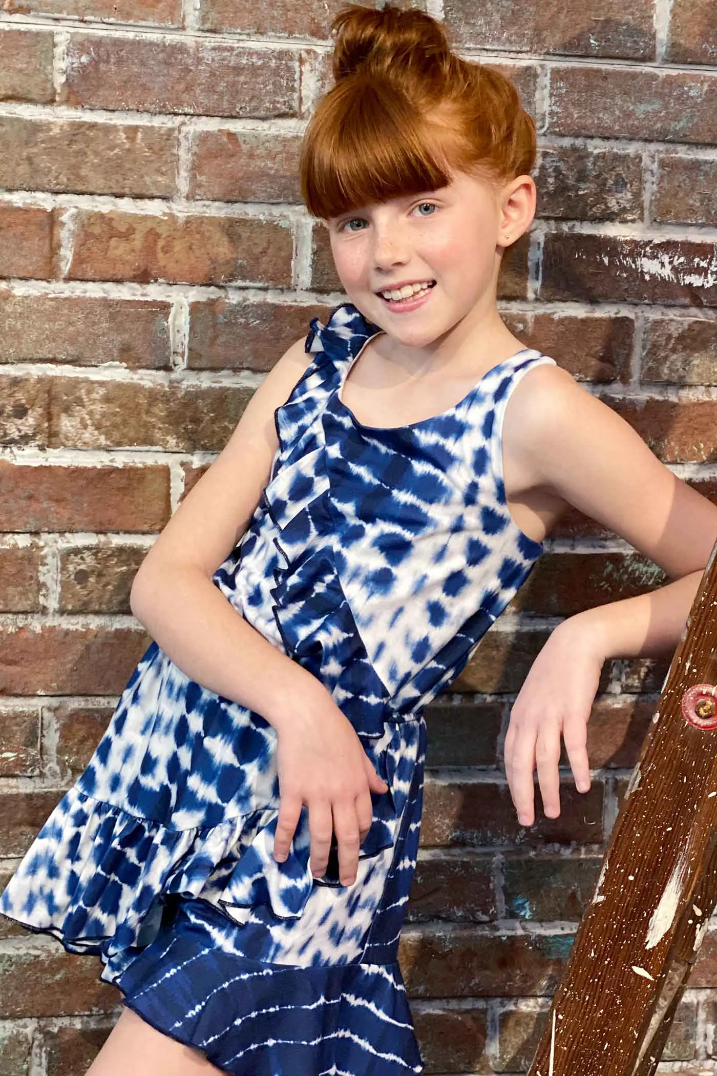 Big Girls Asymmetrical Ruffle Tie-Dye Romper