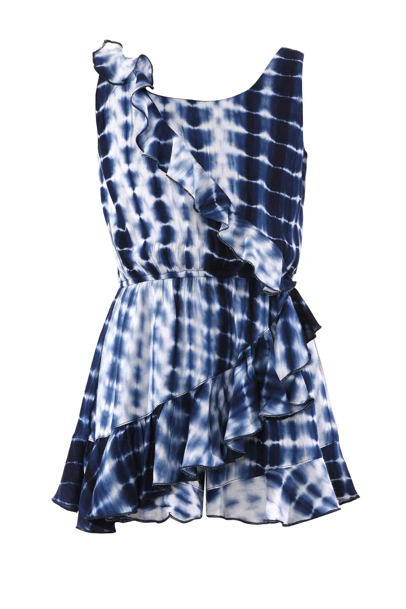 Big Girls Asymmetrical Ruffle Tie-Dye Romper