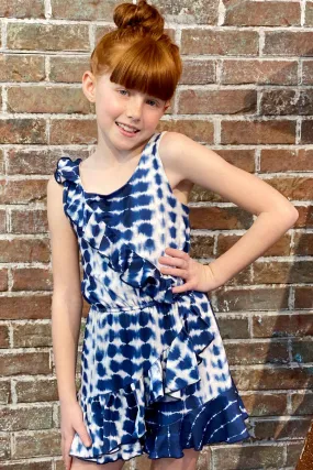 Big Girls Asymmetrical Ruffle Tie-Dye Romper