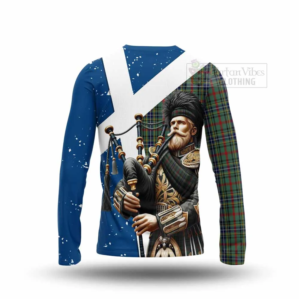 Bisset Tartan Long Sleeve T-Shirt with Family Crest Scottish Bagpiper Vibes