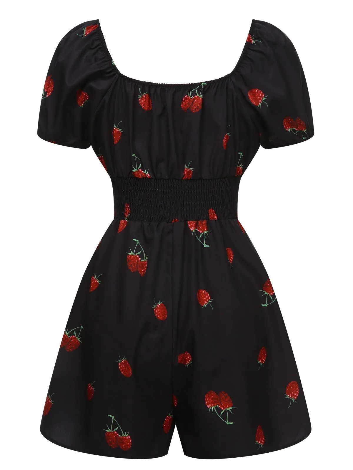 Black 1950s Raspberry Puff Sleeves Romper