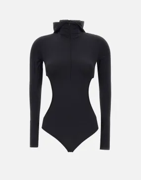 Black Hooded Cut-Out Bodysuit