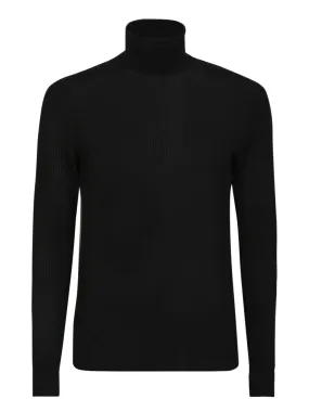 Black merino wool turtleneck pullover
