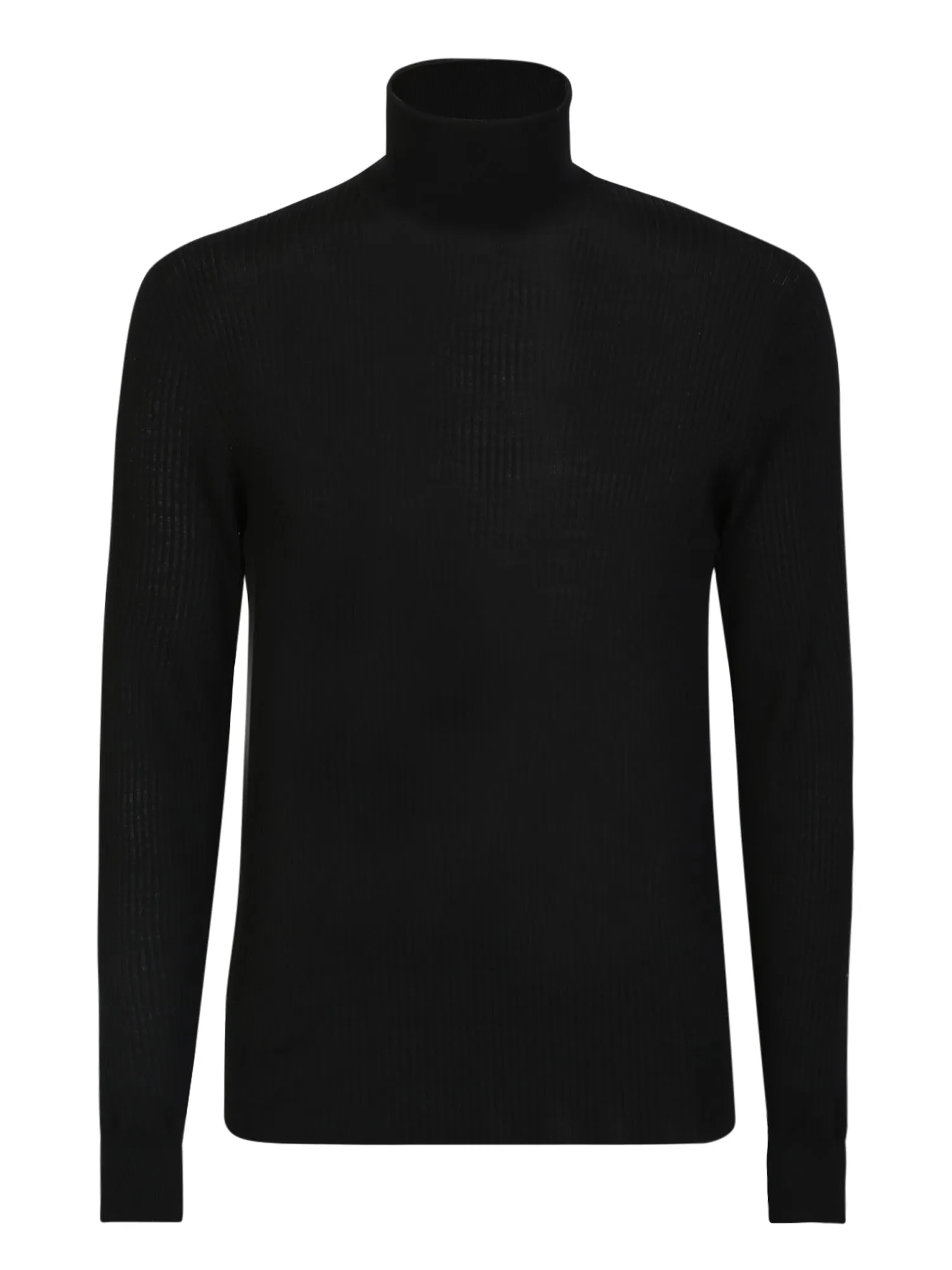 Black merino wool turtleneck pullover