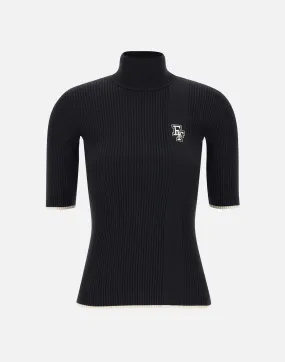 Black Viscose Turtleneck Short Sleeves