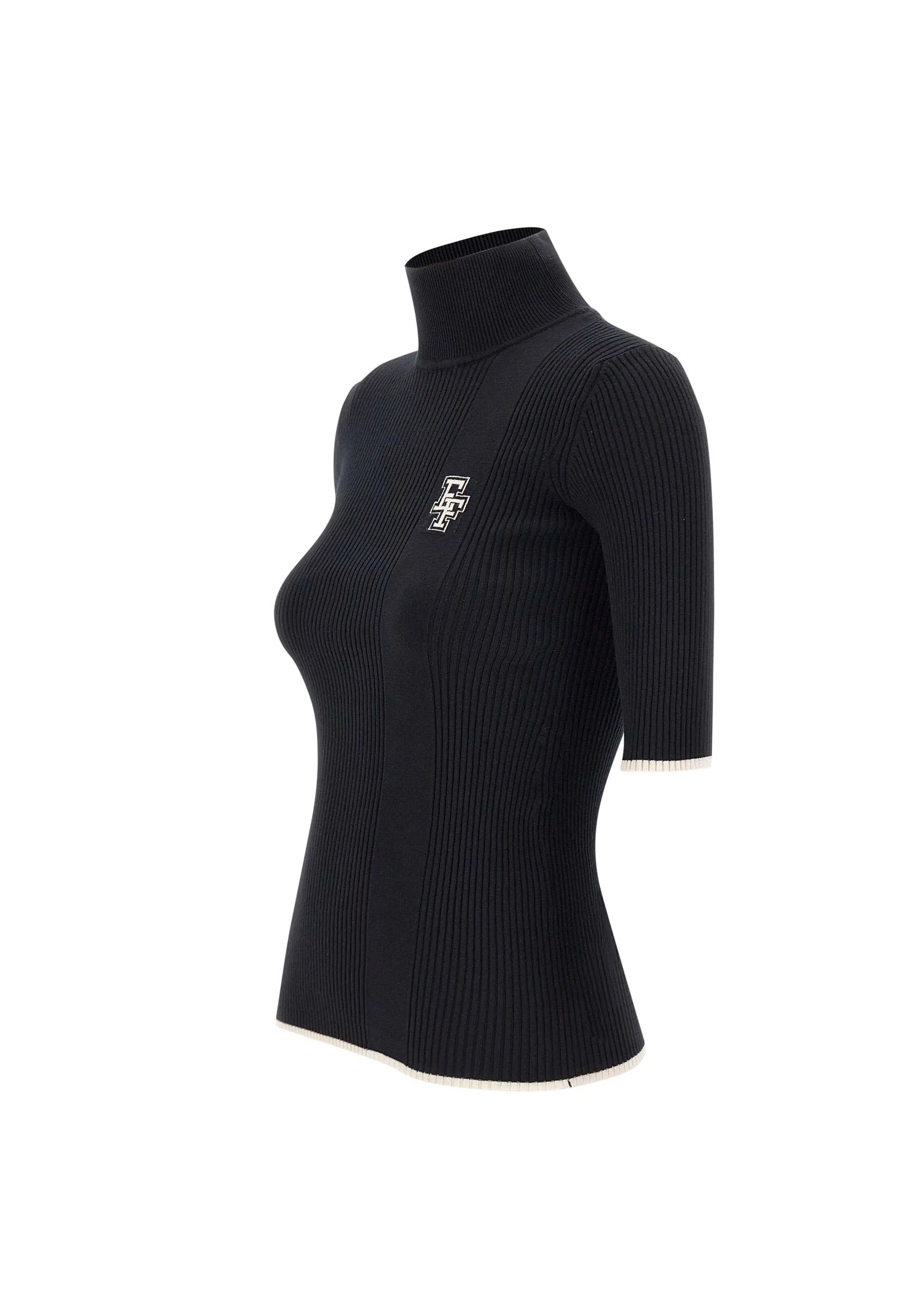 Black Viscose Turtleneck Short Sleeves